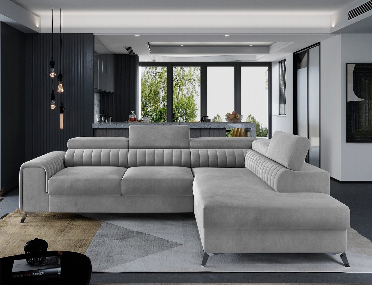 Coltar extensibil dreapta 4 locuri, ELTAP, Lau-25, Laurence, 278x205x92 cm, lemn/poliester, gri deschis - imagine 7